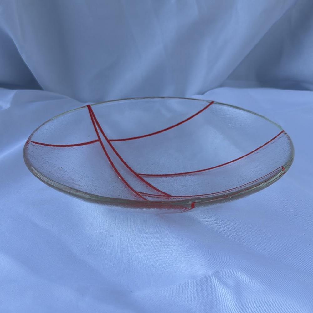 Vintage MCM Modern Glass Art Plate with Red Accents - Picture 3 of 4